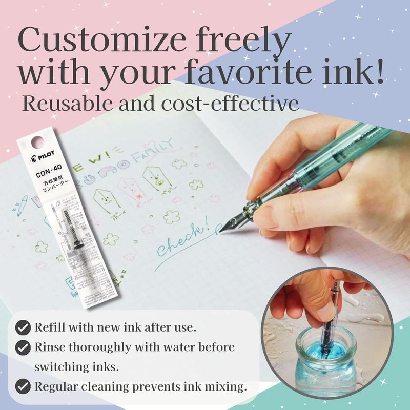 Someie Fountain Pen Set CON-40 Converter & Kakuno Fine Nib with Black Ink Cartridge & Sticky Notes – Refillable Ink System, For Beginners, Calligraphy (Pink FKA-1SR-KGP-F) - Image 5